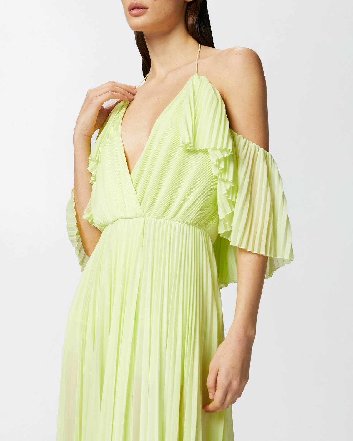 Pinko Long Formal Dress In Light Pleated Jersey Pale Green Pinko