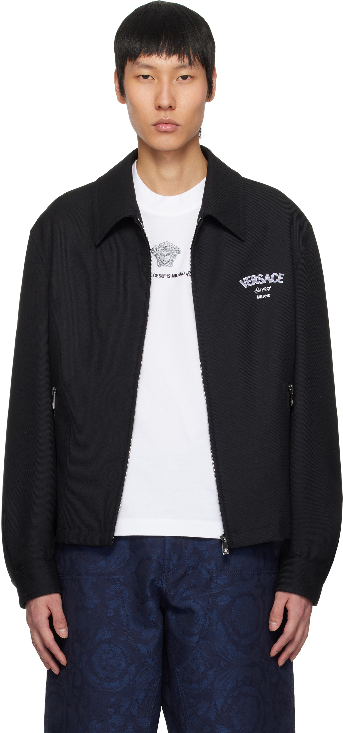 Versace Black Medusa Gallery Wool Blouson Jacket Versace