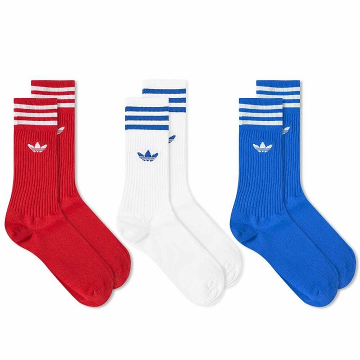 Photo: Adidas Men's Solid Crew Sock in White/Red/Blue