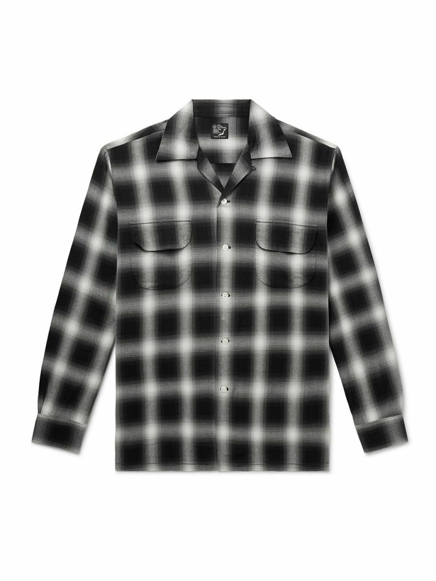 Photo: OrSlow - Convertible-Collar Checked Cotton-Blend Flannel Shirt - Black
