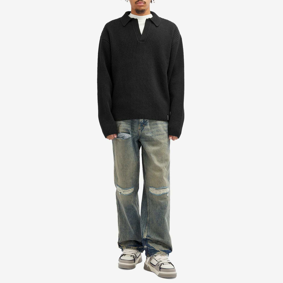 Represent Men's Textured Knit Polo in Jet Black
