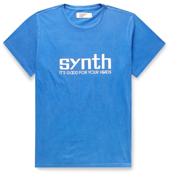 Photo: Pasadena Leisure Club - Synth Printed Pigment-Dyed Enyzme-Washed Combed Cotton-Jersey T-Shirt - Blue