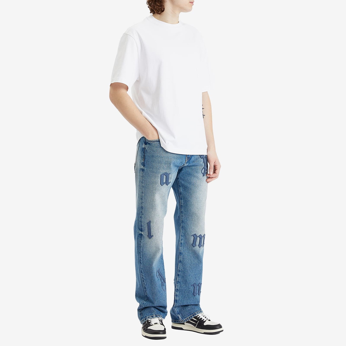 Palm Angels Men's Straight 5 Pocket Jeans in Light Blue