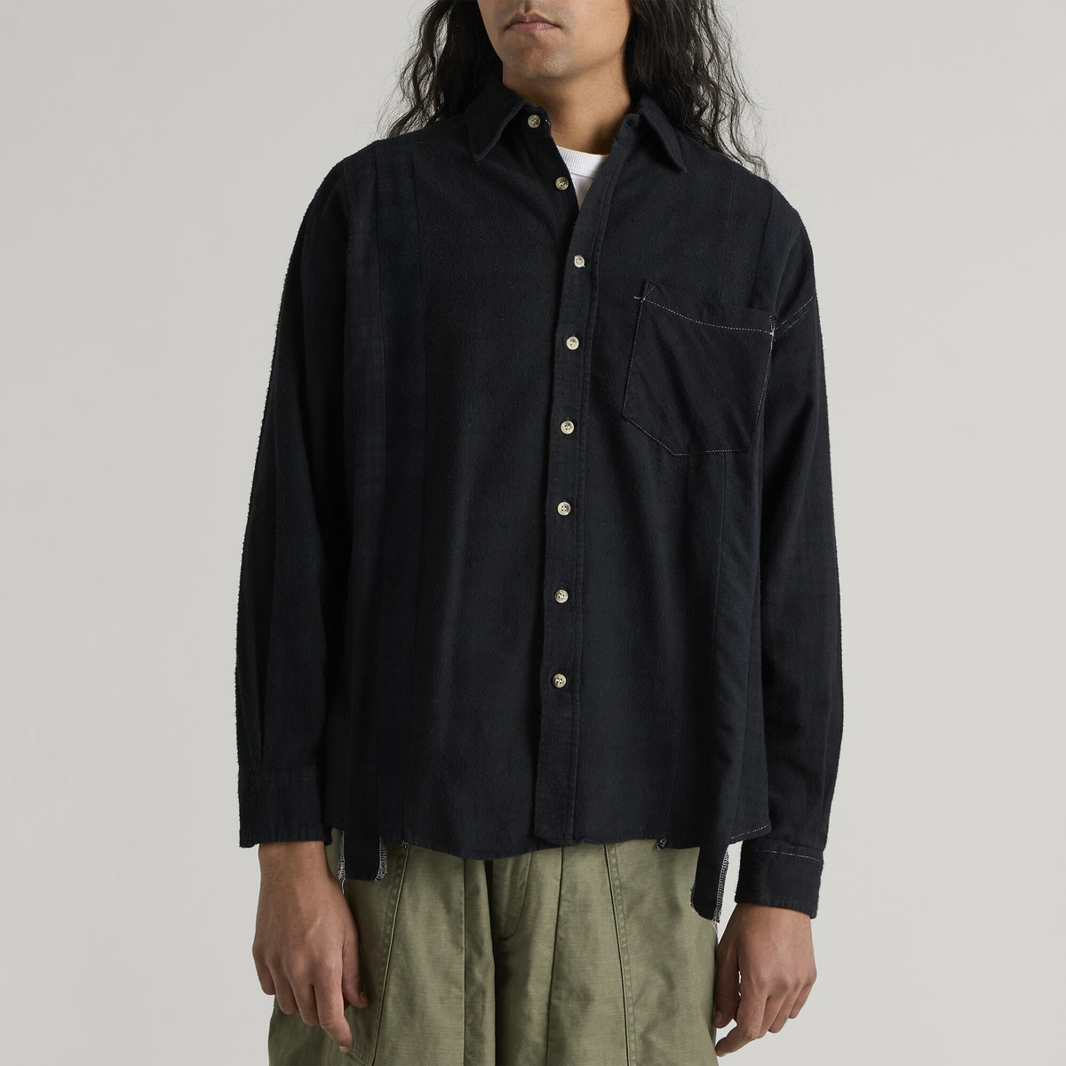 Needles Men's 7 Cuts Overdyed Flannel Shirt in Black