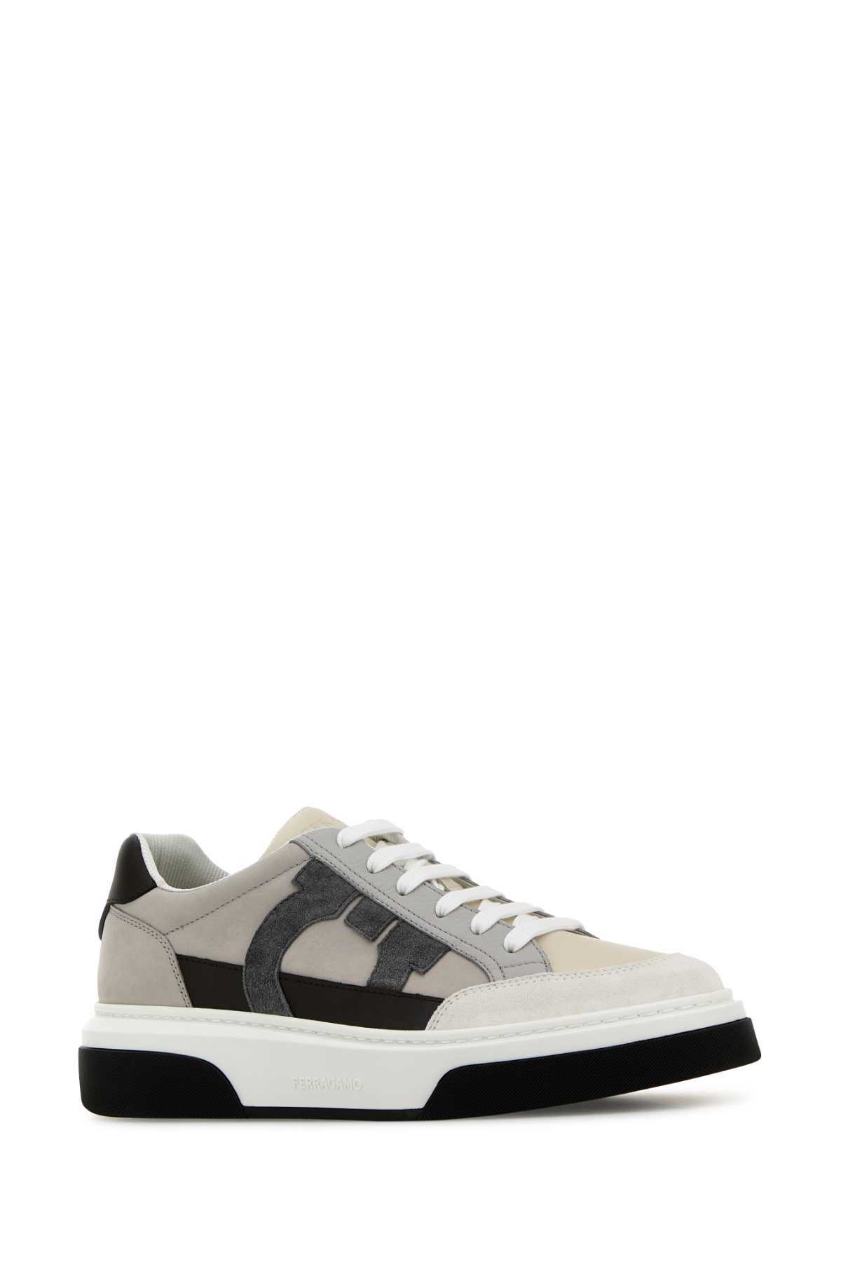 Ferragamo Men Cassina' Black Leather Blend Sneakers