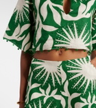 Cala de la Cruz Iris beaded printed linen crop top
