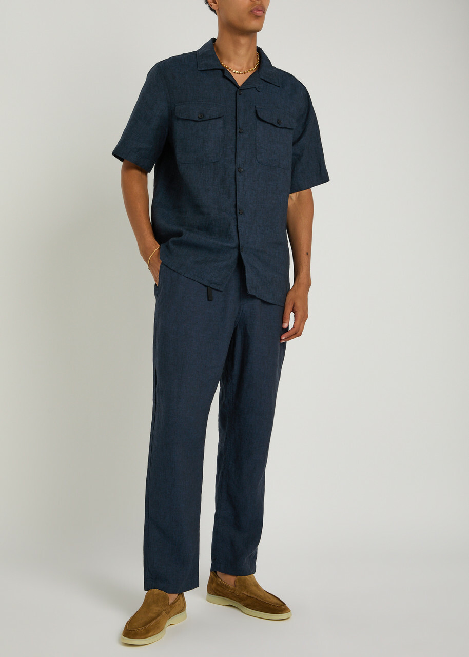 Wax London Kurt Tapered-leg Linen Trousers Navy