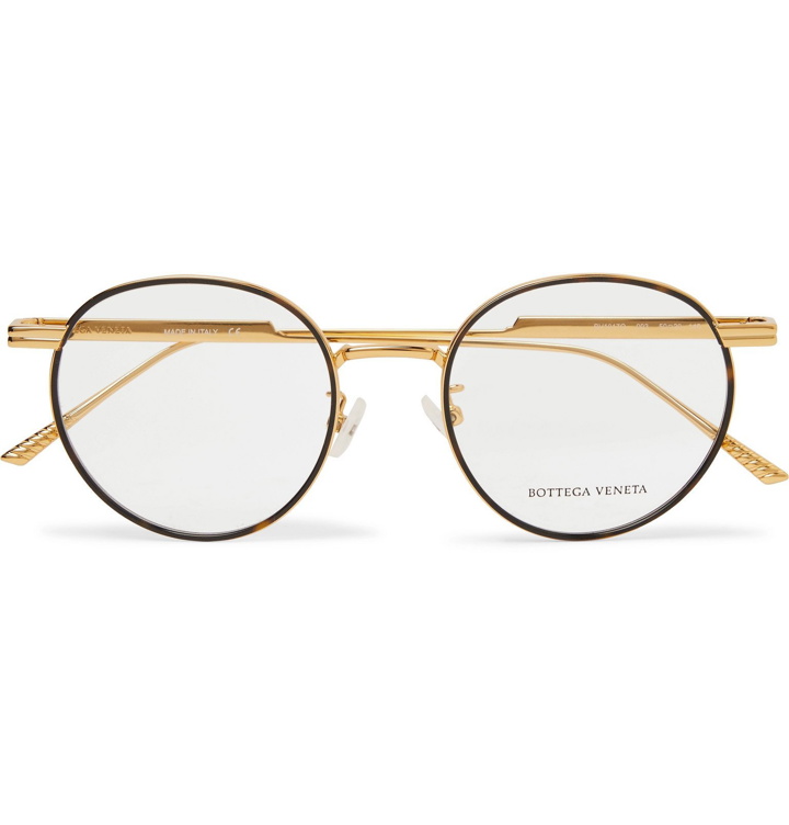 Photo: Bottega Veneta - Round-Frame Tortoiseshell Acetate and Gold-Tone Optical Glasses - Gold