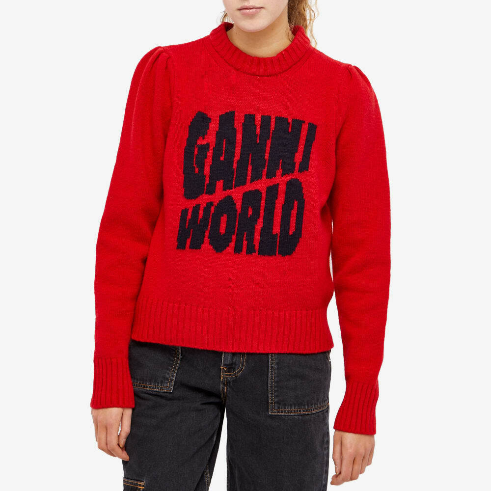 GANNI Women's Graphic Puff Shoulder Pullover Knit in Barbados Cherry