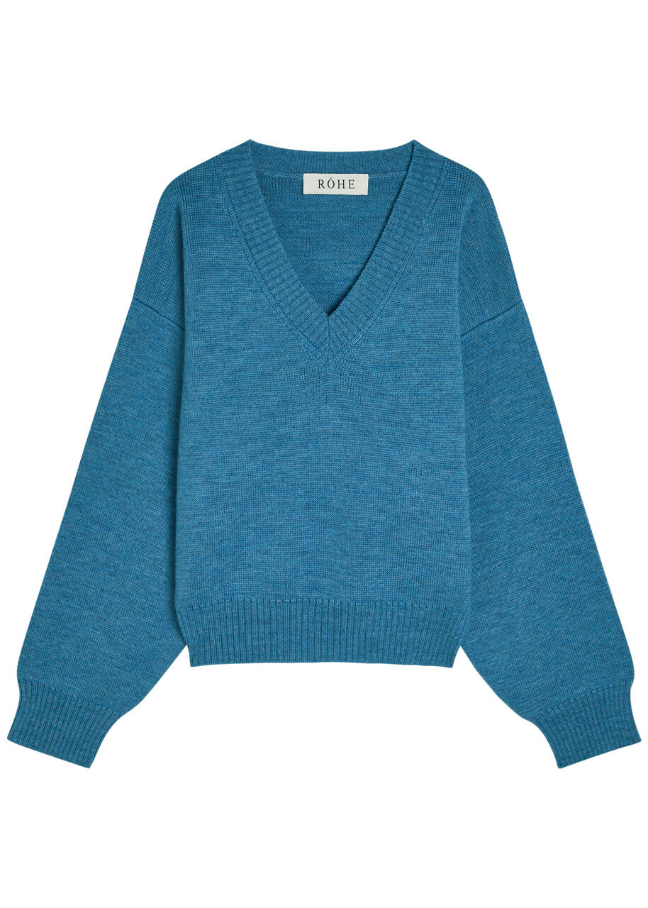 Rohe V-neck Wool Jumper Blue