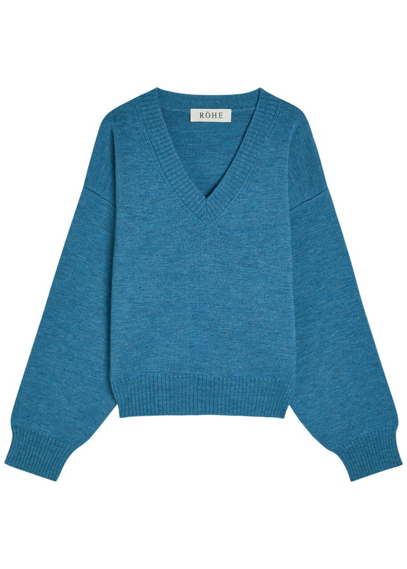 Photo: Rohe V-neck Wool Jumper Blue