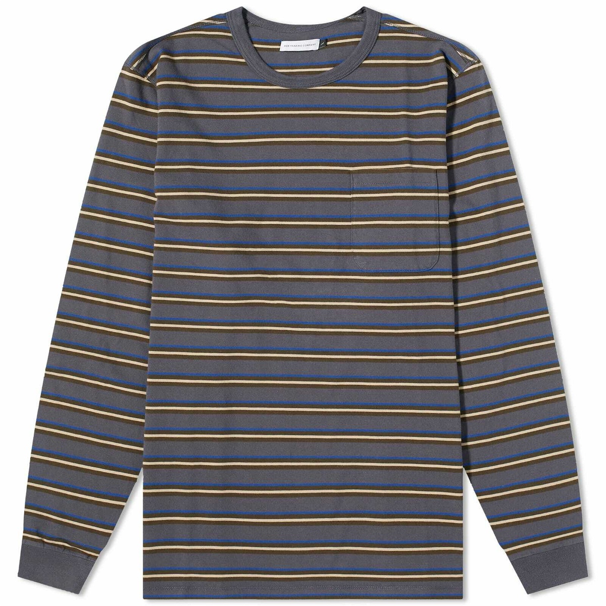Photo: Pop Trading Company Men's Long Sleeve Stripe T-Shirt in Charcoal