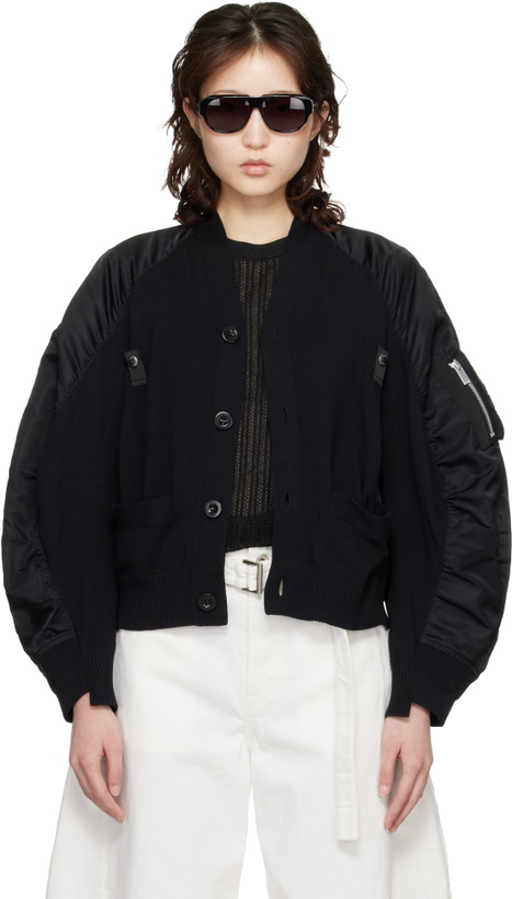 Photo: sacai Black Nylon Twill & Knit Cardigan