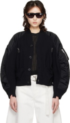 sacai Black Nylon Twill & Knit Cardigan