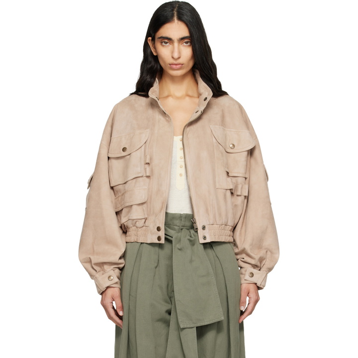 Photo: BALMAIN Beige Suede Bomber Jacket