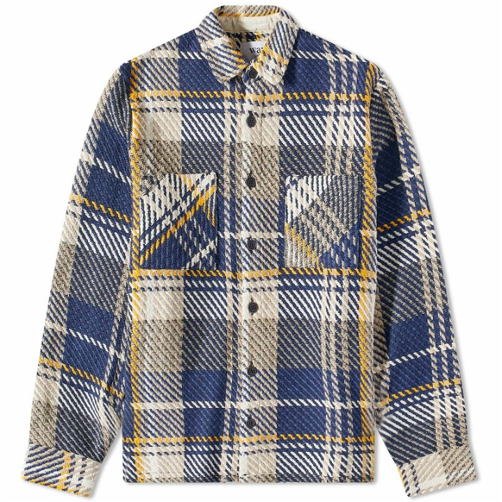 Photo: Wax London Men's Whiting Spear Check Overshirt in Navy/Yellow