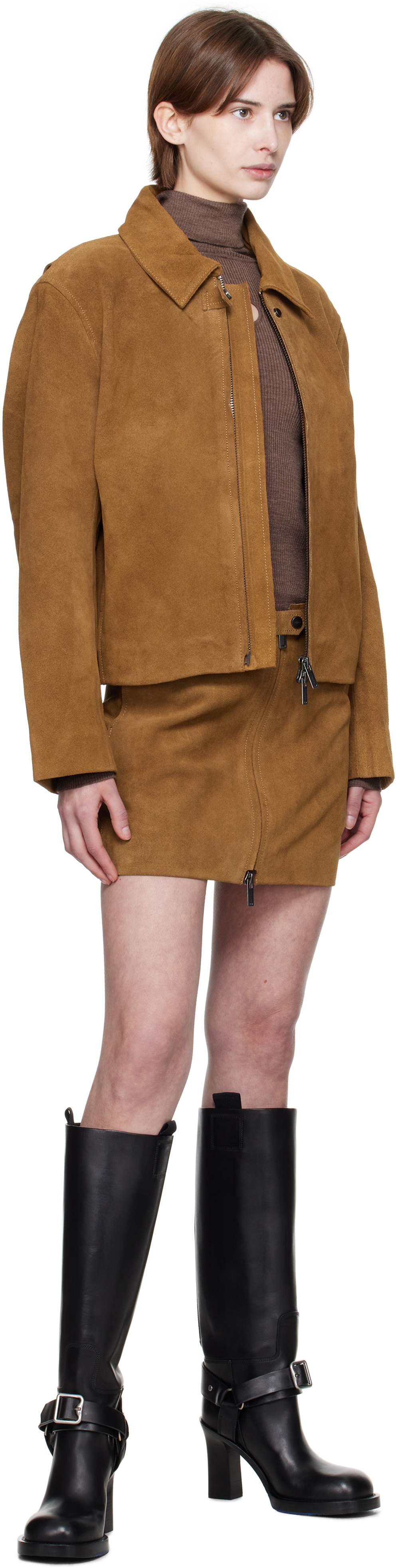 Holzweiler Tan Cia Suede Leather Miniskirt