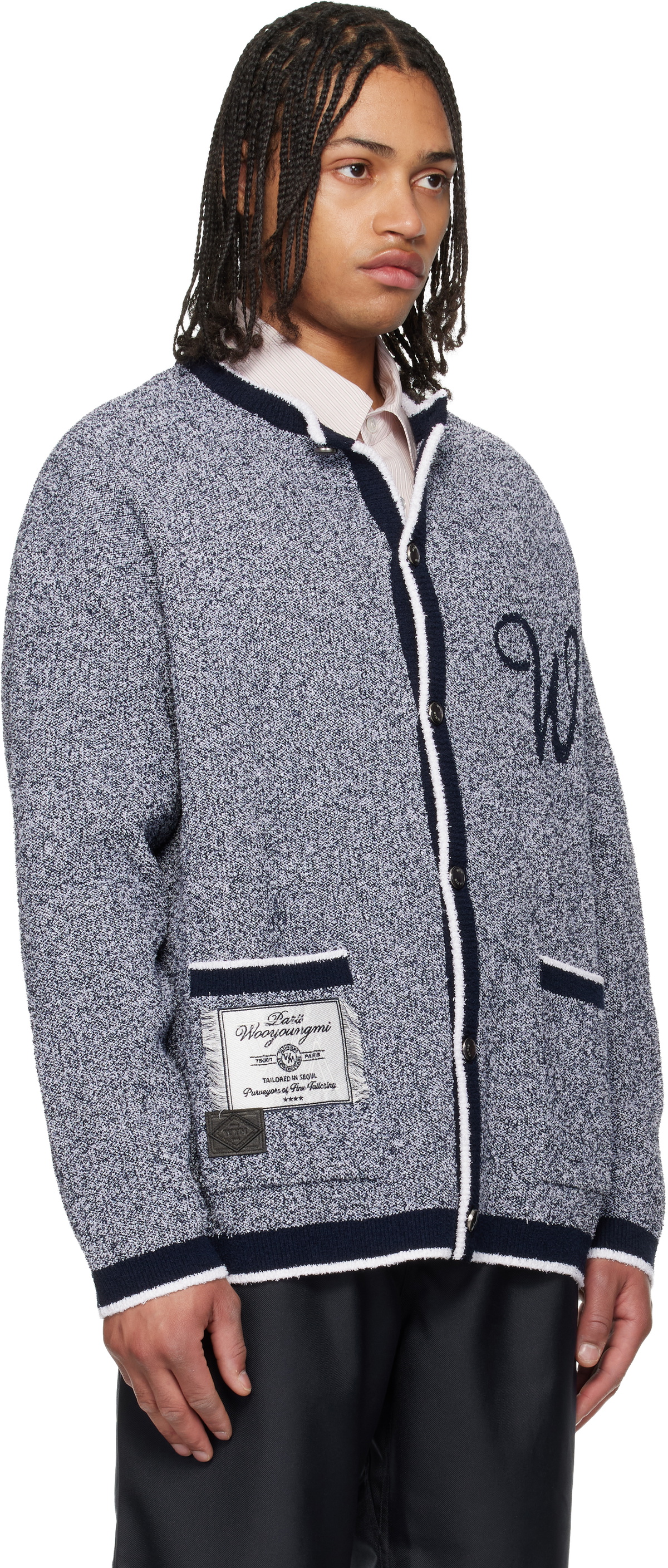 WOOYOUNGMI Navy Round Neck Logo Cardigan