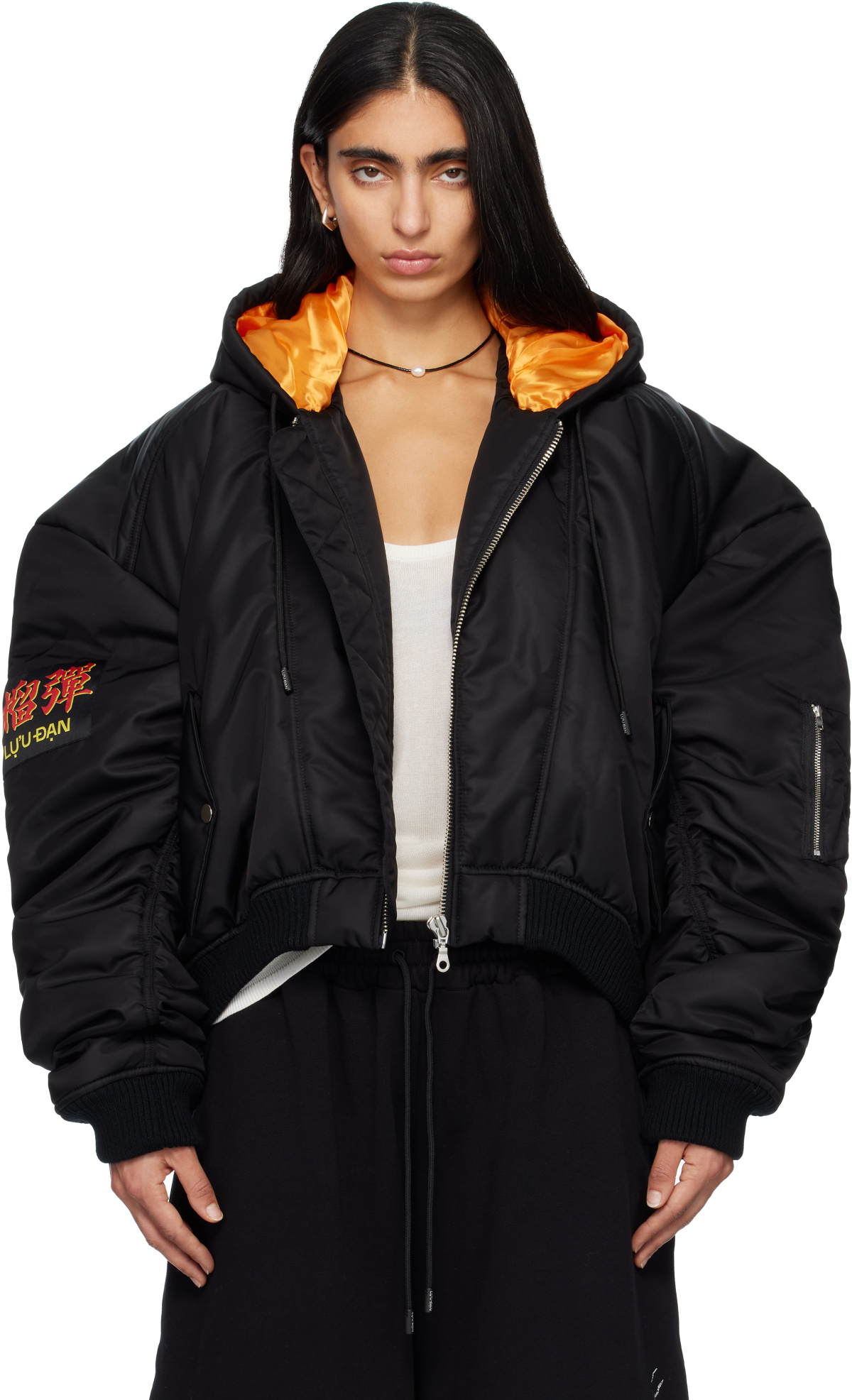 LU'U DAN Black Distorted MA1 Bomber Jacket