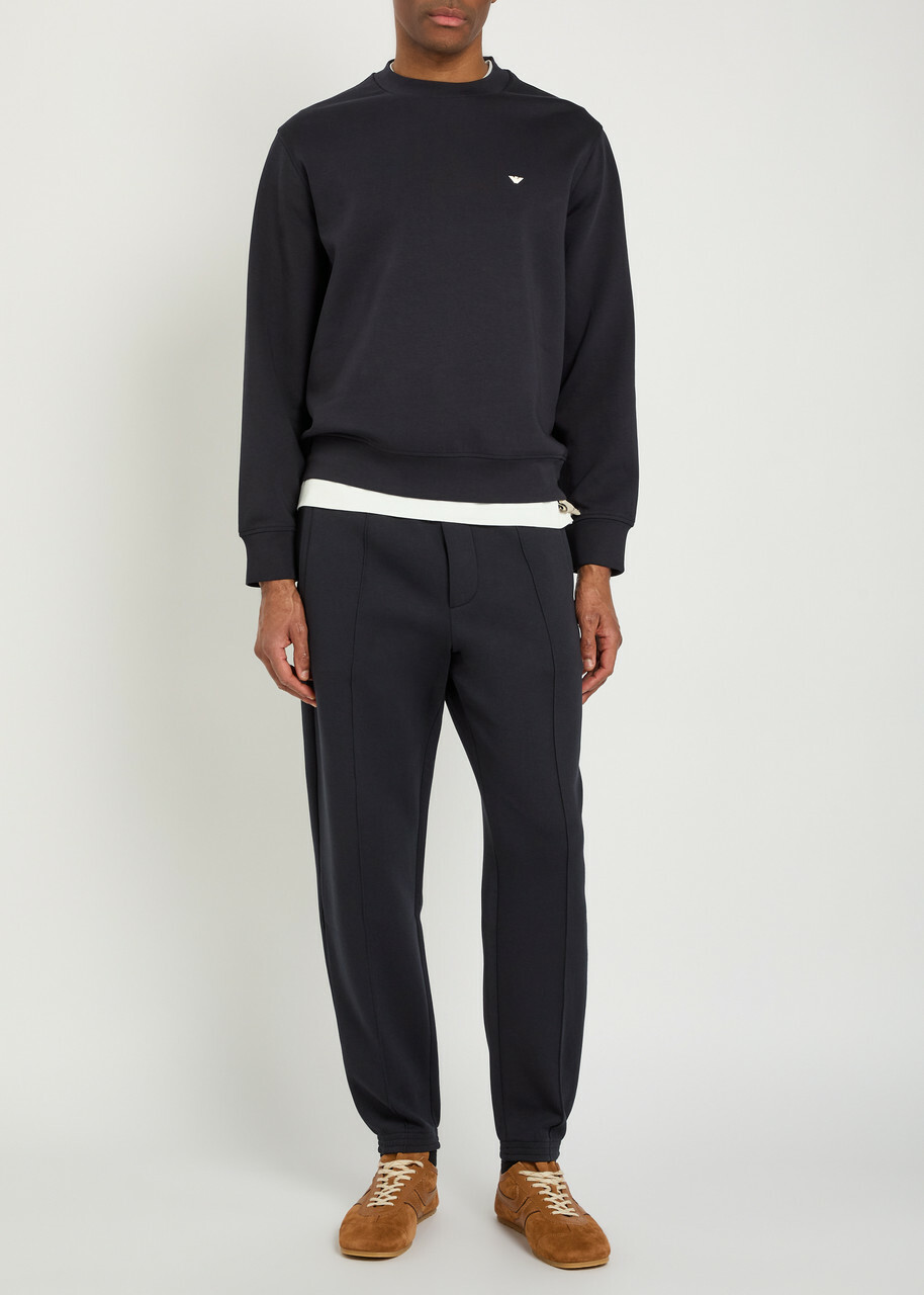 Emporio Armani Tapered-leg Jersey Sweatpants Navy