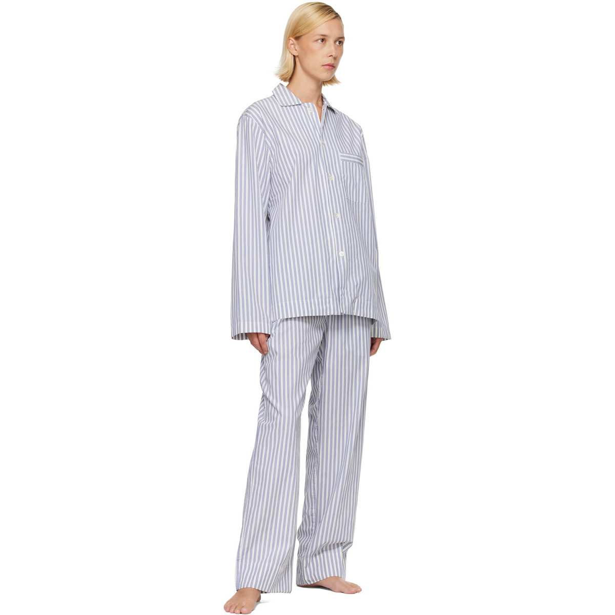 Tekla Blue & White Poplin Pyjama Pants