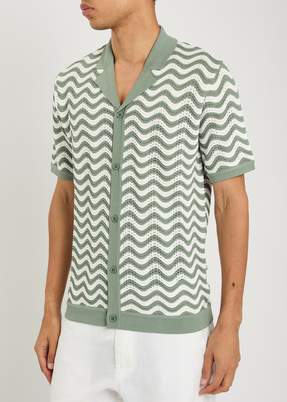 Raith Serenita Wavy Textured Crochet Shirt Green