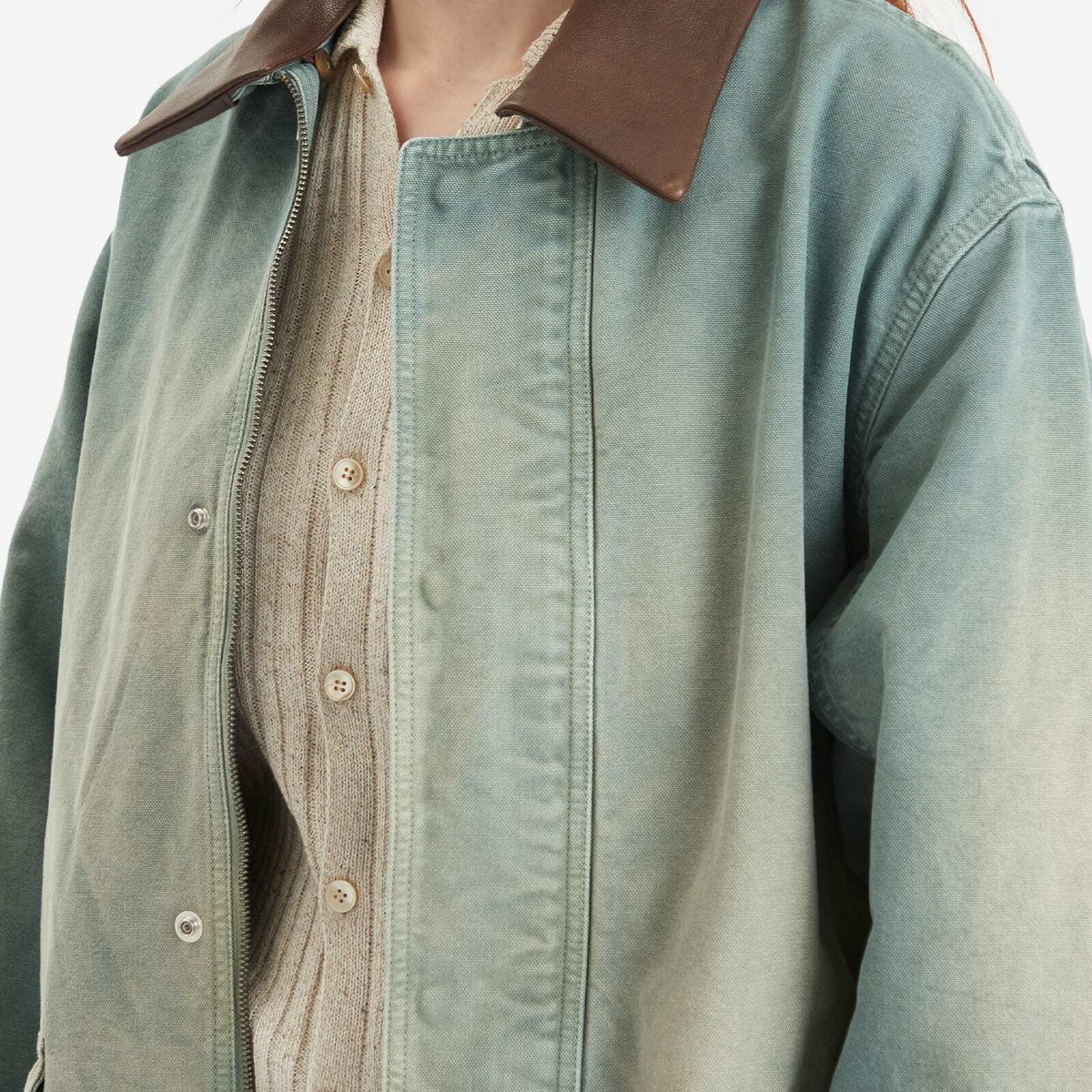 Auralee Women's Organic Cotton Duck Blouson in Ash Green