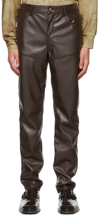 Photo: Eckhaus Latta Brown Faux-Leather Paneled Pants