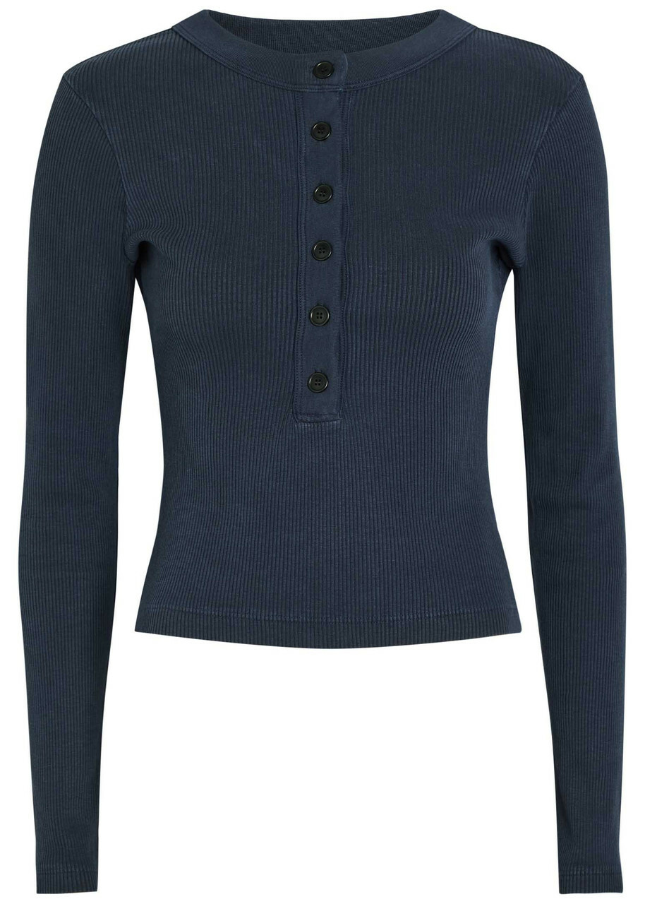 Citizens OF Humanity Varra Ribbed Cotton-blend Henley top Navy