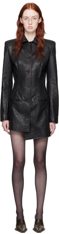 Photo: Elena Velez Black Buttoned Faux-Leather Coat