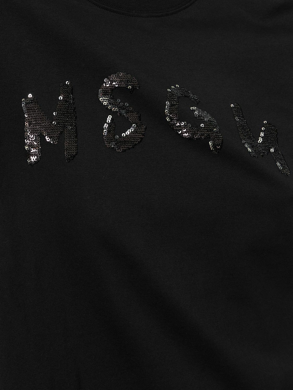 MSGM - Cotton T-shirt W/ Sequined Logo MSGM