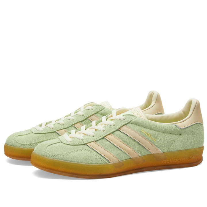 Photo: Adidas Gazelle Indoor Sneakers in Semi Green Spark/Almost Yellow/Cream White