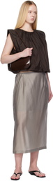 AMOMENTO Brown Nylon Volume Shirring Top