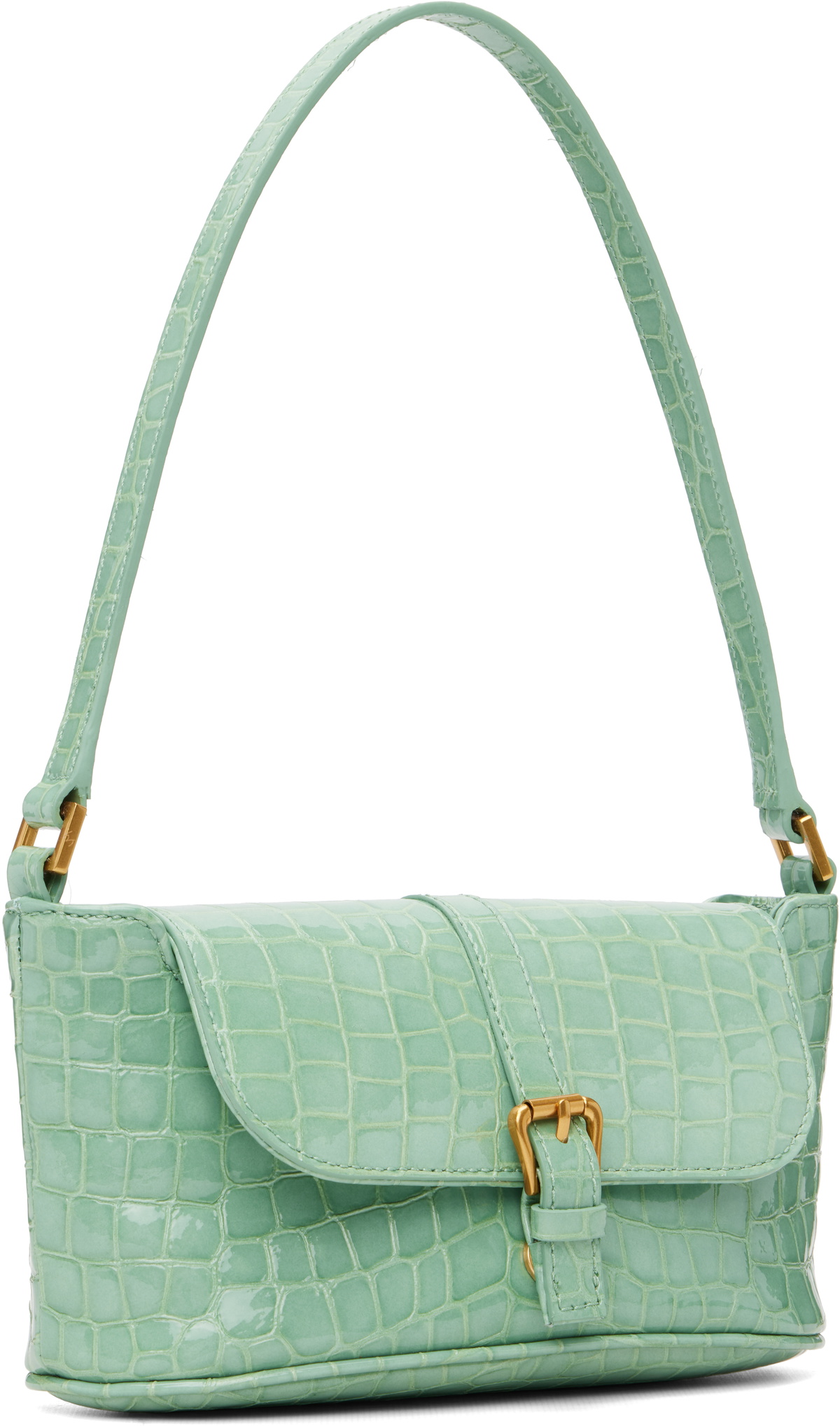 BY FAR Green Croco Miranda Baguette Bag