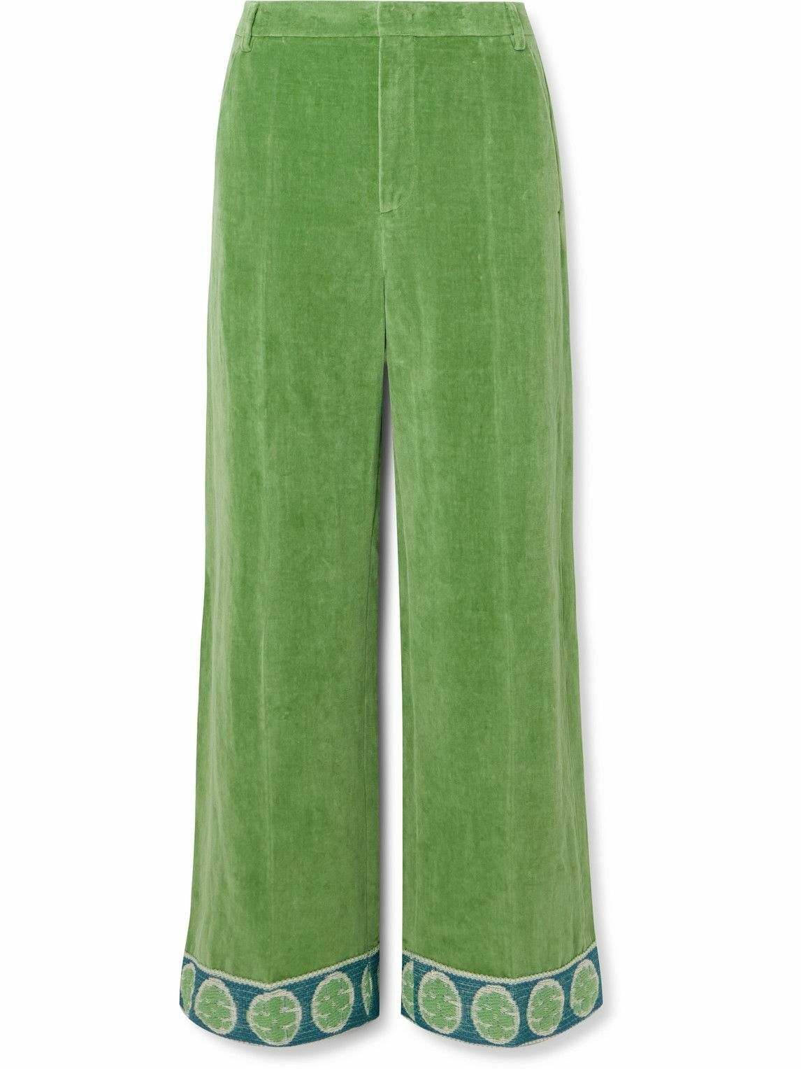 Valentino Garavani - Flared Jacquard-Trimmed Cotton and Linen-Blend Velvet Trousers - Green