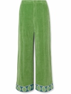 Valentino Garavani - Flared Jacquard-Trimmed Cotton and Linen-Blend Velvet Trousers - Green