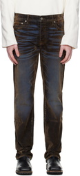 COÛT DE LA LIBERTÉ Blue & Khaki Rafa Stretch Suede Straight Leg Jeans