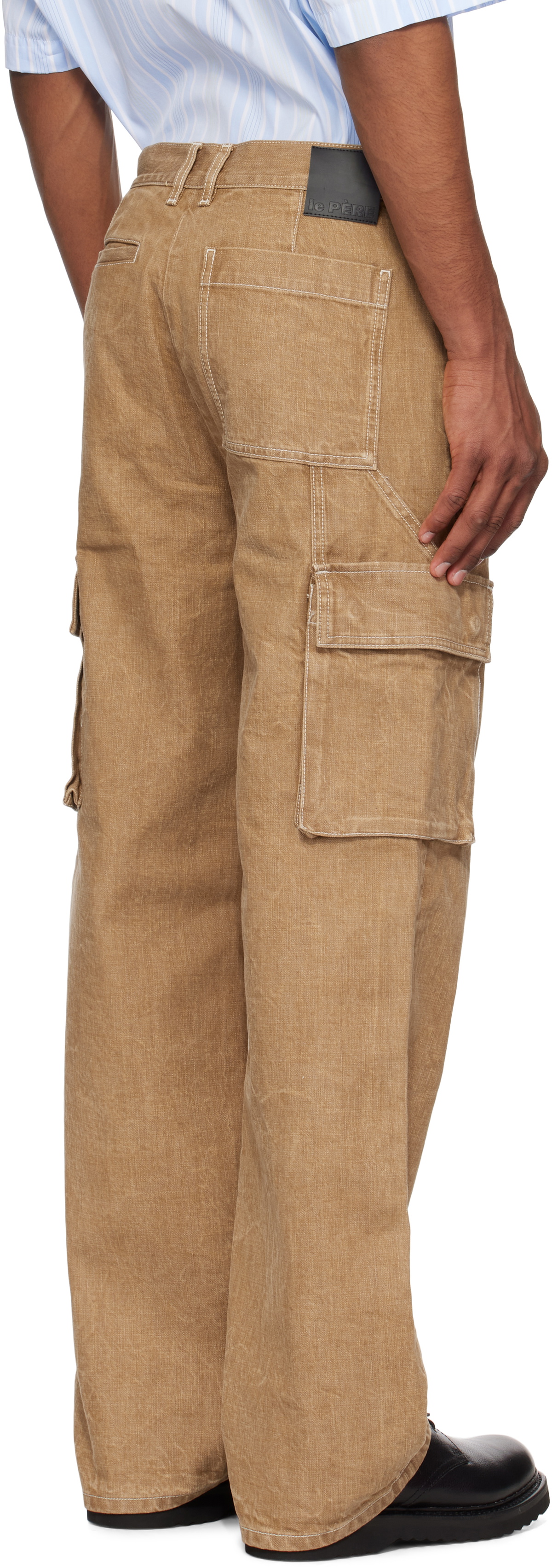 le PÈRE Tan Peek-A-Boo Denim Cargo Pants
