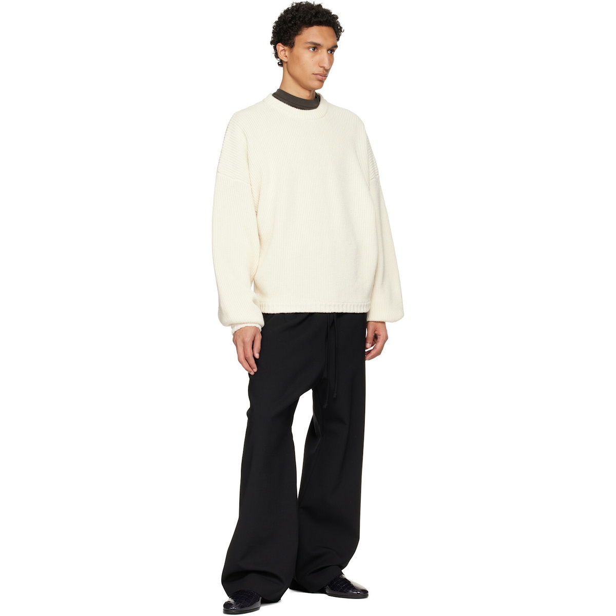 Fear of God Off-White Double Knit Linen Wool Cotton Crewneck Sweater
