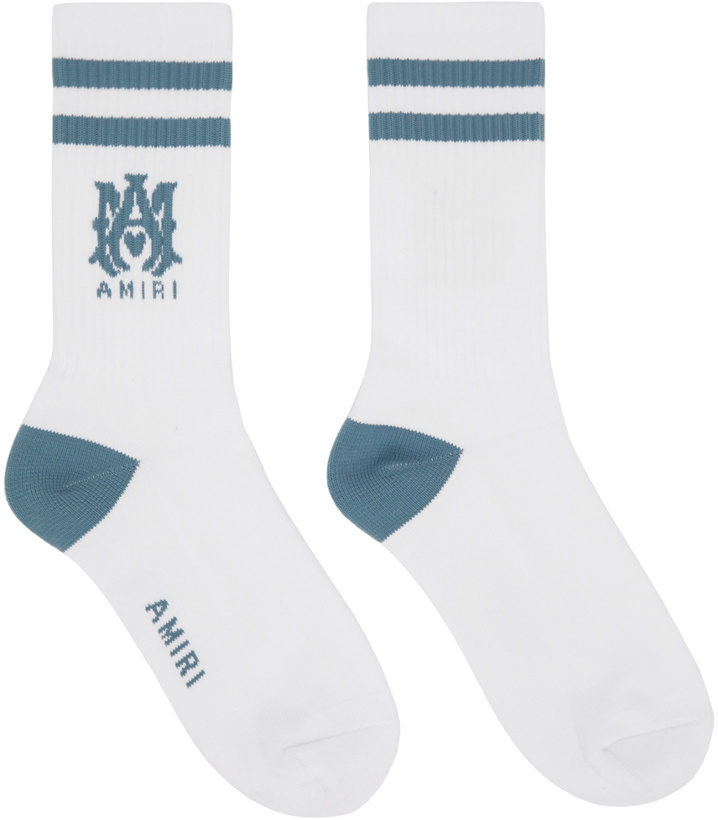 Photo: AMIRI White & Blue Ribbed M.A. Socks