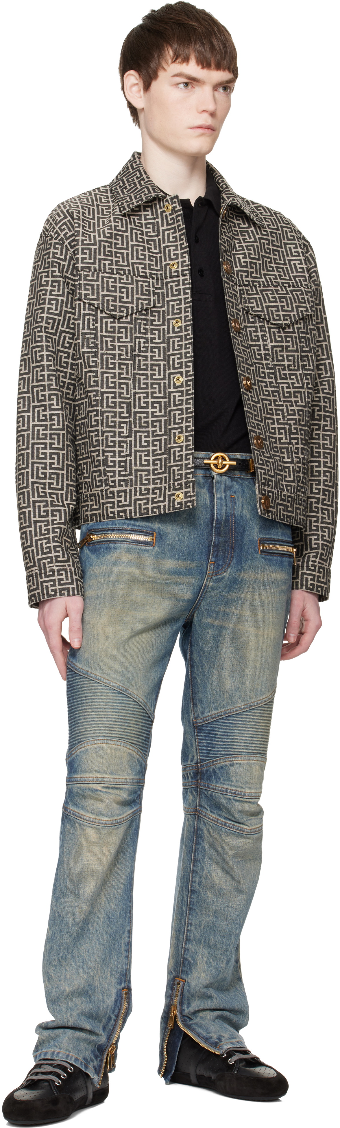 BALMAIN Black Calfskin T-Bar Belt