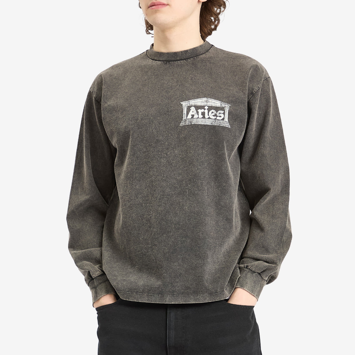 Aries Men's Aged Ancient Temple Long Sleeve T-Shirt in Black