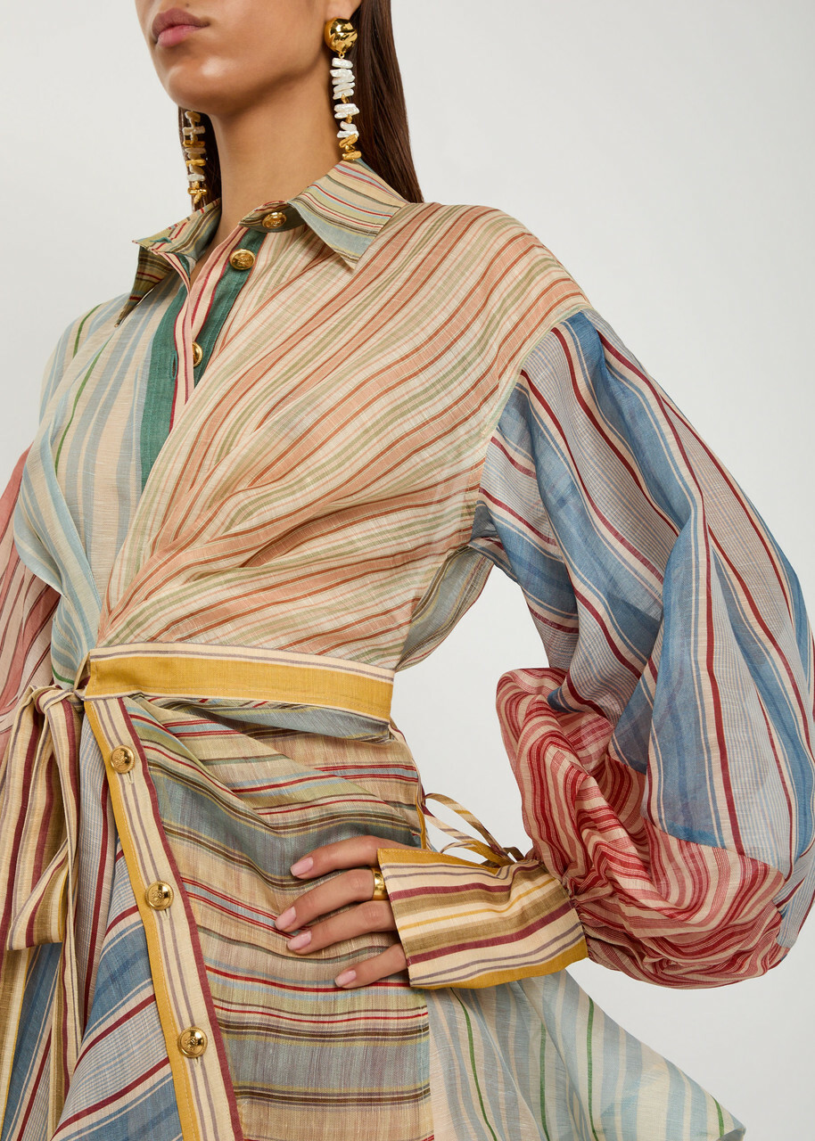 Zimmermann Rebellion Striped Linen and Silk-blend Mini Shirt Dress Multicoloured 1