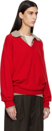 ssstein Red Pure Cashmere Knit V Neck LS Sweater