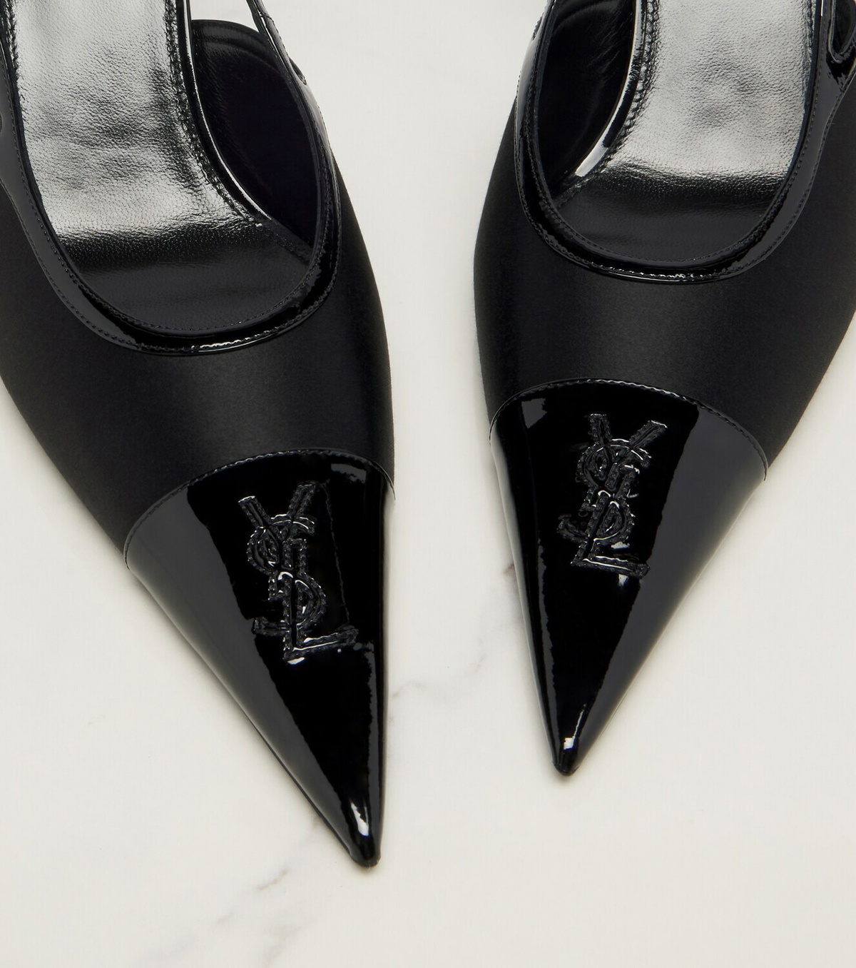 Saint Laurent Renée satin and leather slingback pumps