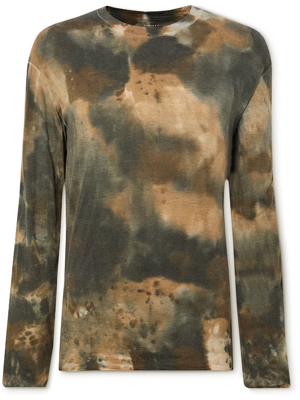 Photo: Satisfy - Distressed Tie-Dyed CloudMerino Wool-Jersey T-Shirt - Green