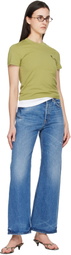 AMI Paris Green Cotton Ami de Coeur Cropped T-shirt