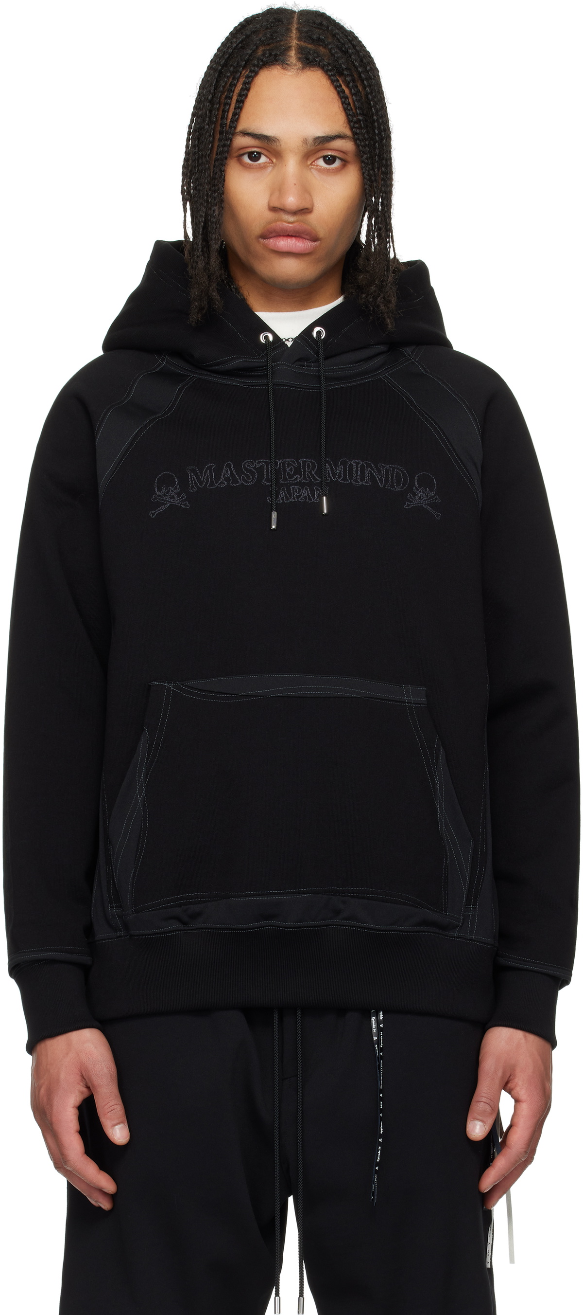 パーカー・フーディ mastermind JAPAN STICHWORK HOODIE (MJ25E14SW045 015 BLACK) mastermind JAPAN Black Boxy Fit Stitching Hoodie mastermind
