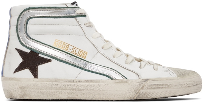 Photo: Golden Goose White Leather & Suede Slide Classic High-Top Sneakers