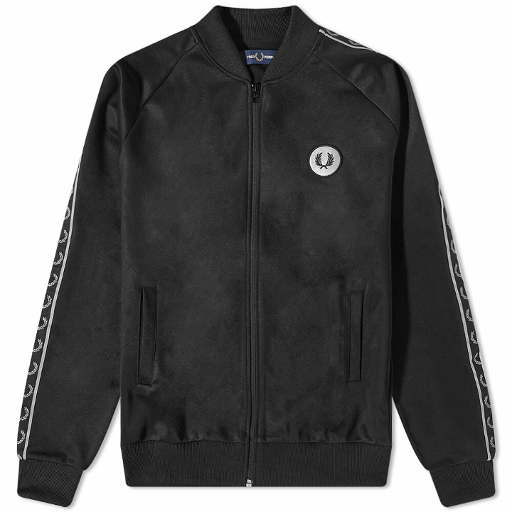 Photo: Fred Perry Men's Reflective Bomber Neck Track Jacket in Black
